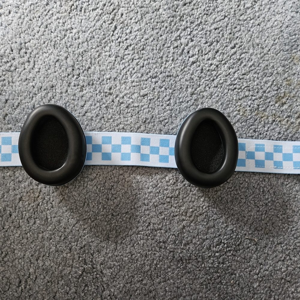 Black Ear Cushions with Blue Checkered Band